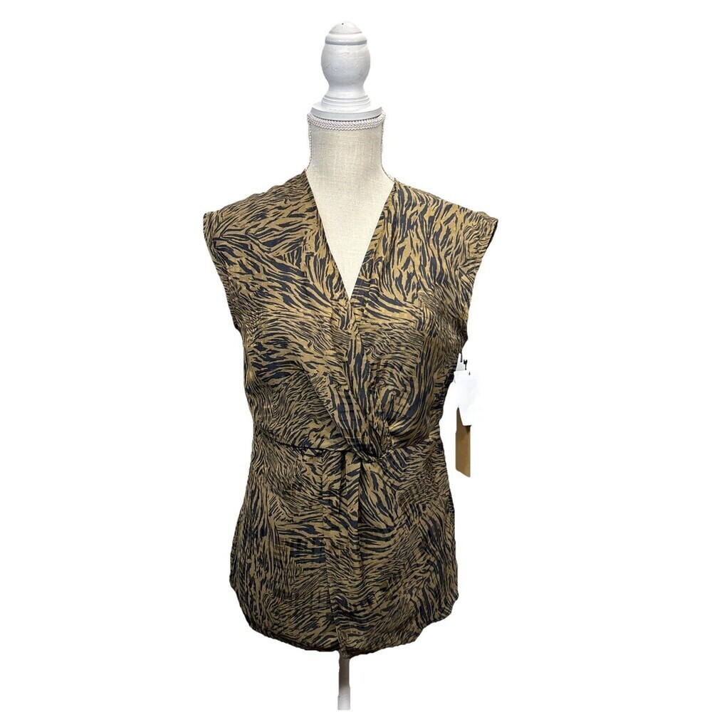 Halogen Women’s Olive Black Animal Print Surplice Twist Front Sleeveless Top S